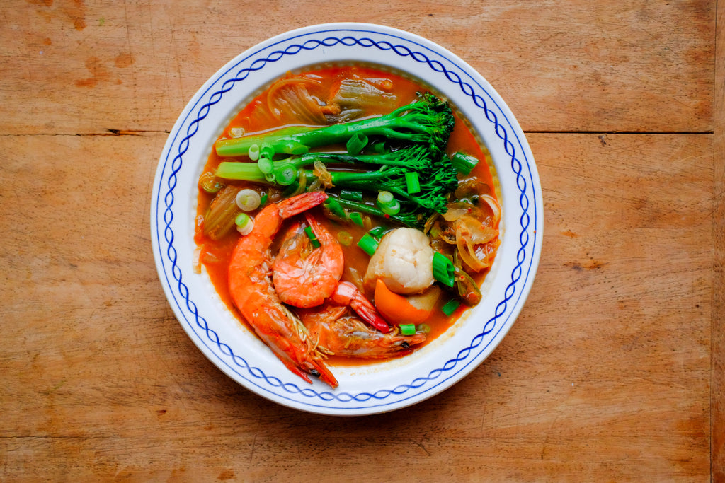 Spicy seafood kimchi soup