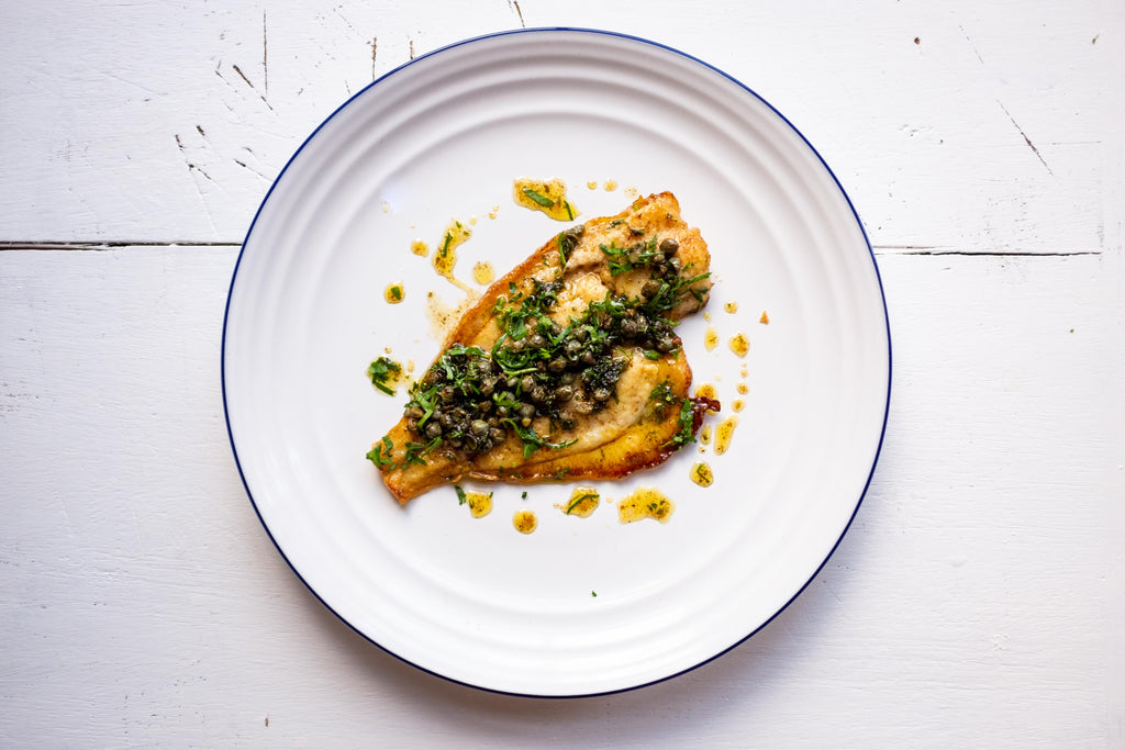 Pan fried plaice with lemon caper and parsley
